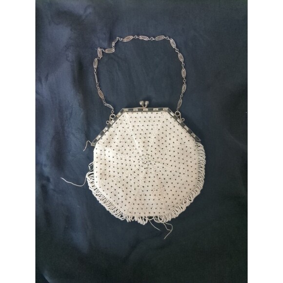 Antique 1920’s Fringed Tiny Beaded Fringed Silver Ladies Coin Purse Wallet - Picture 1 of 9